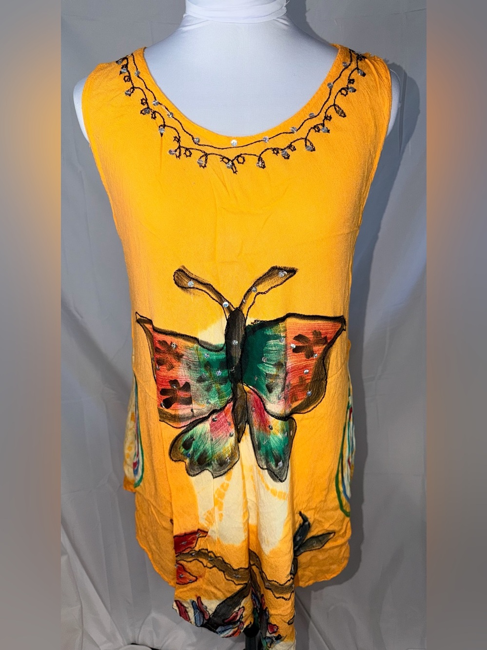 🛍️Boho Sleeveless Yellow painted dress swim coverup long tunic